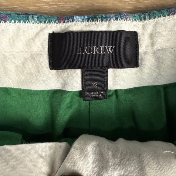 J. Crew High Waist Green and Blue Plaid Shorts, Cotton-Linen Blend, Size 12 - Picture 3 of 8